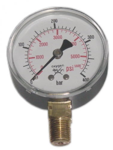 Manometer O2 - 63, Kl. 1,6 bis 400 bar, 1/4"&nbsp;An