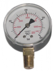 Manometer O2 - 63, Kl. 1,6 bis 400 bar, 1/4" An